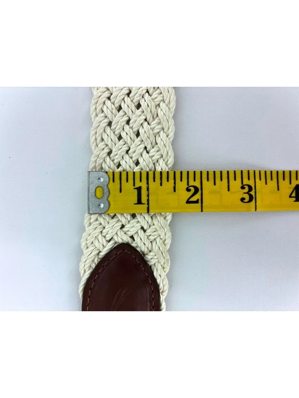 Nautica Woven Cotton and Leather Belt in Cream and Brown men's size 42